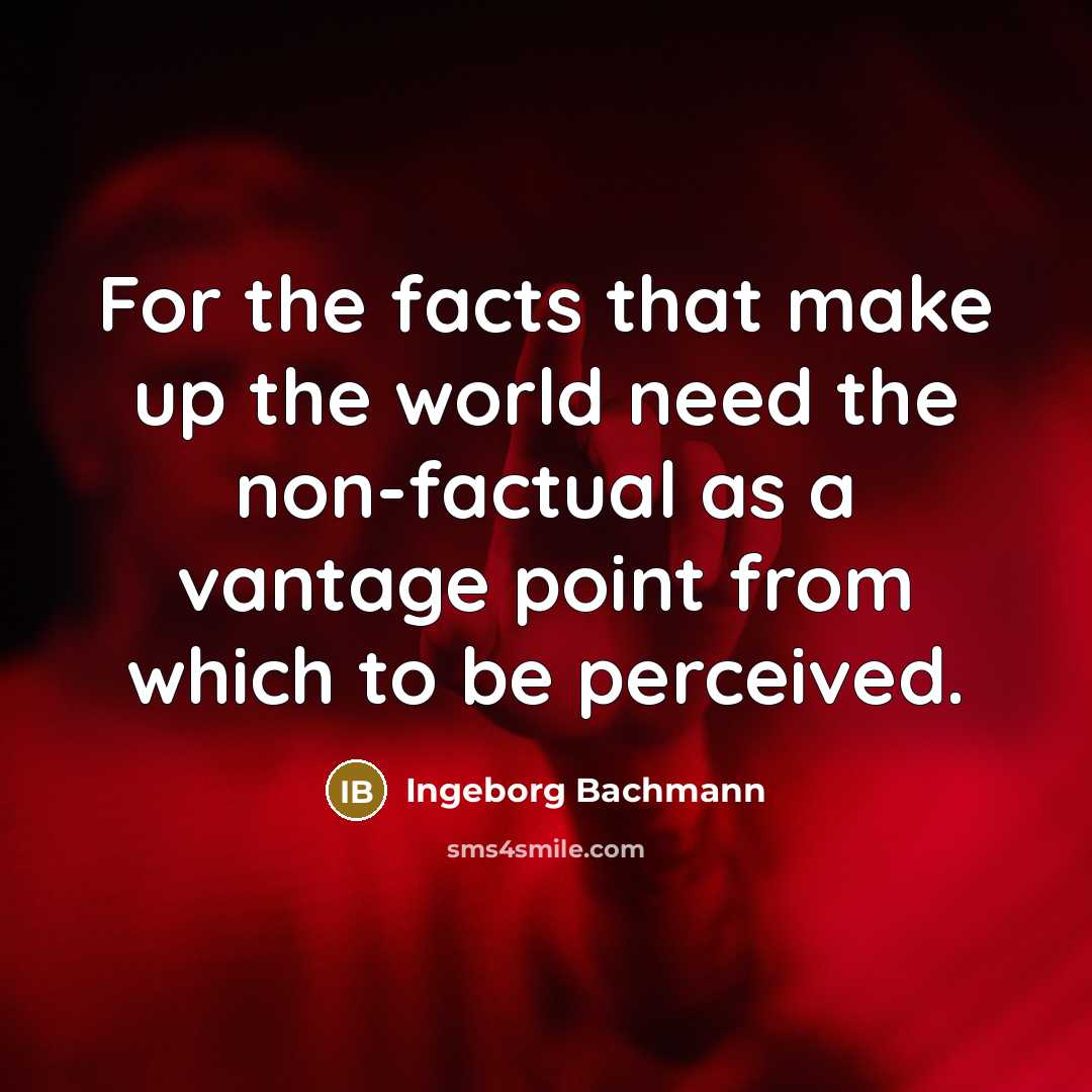 “For the facts that make up the world need the…” quote by Ingeborg Bachmann