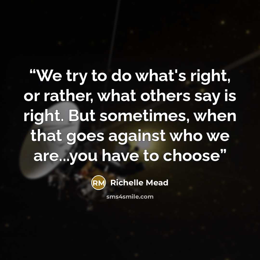 “We try to do what's right, or rather, what others say is right. But sometimes, when that goes against who we are...you have to choose” quote by Richelle Mead