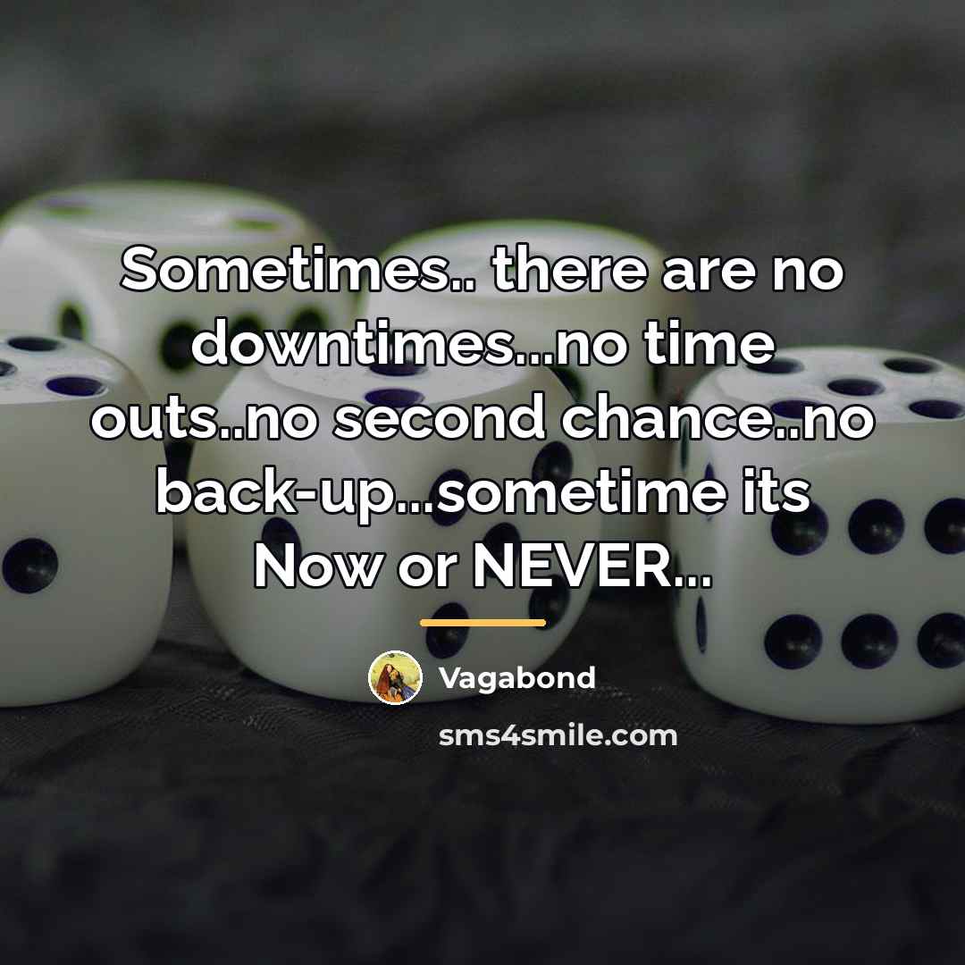 “Sometimes.. there are no downtimes...no time outs..no second chance..no back-up...sometime…” quote by Vagabond