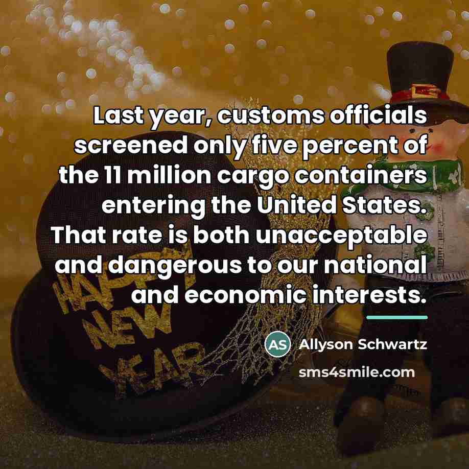 “Last year, customs officials screened only five percent of the…” quote by Allyson Schwartz