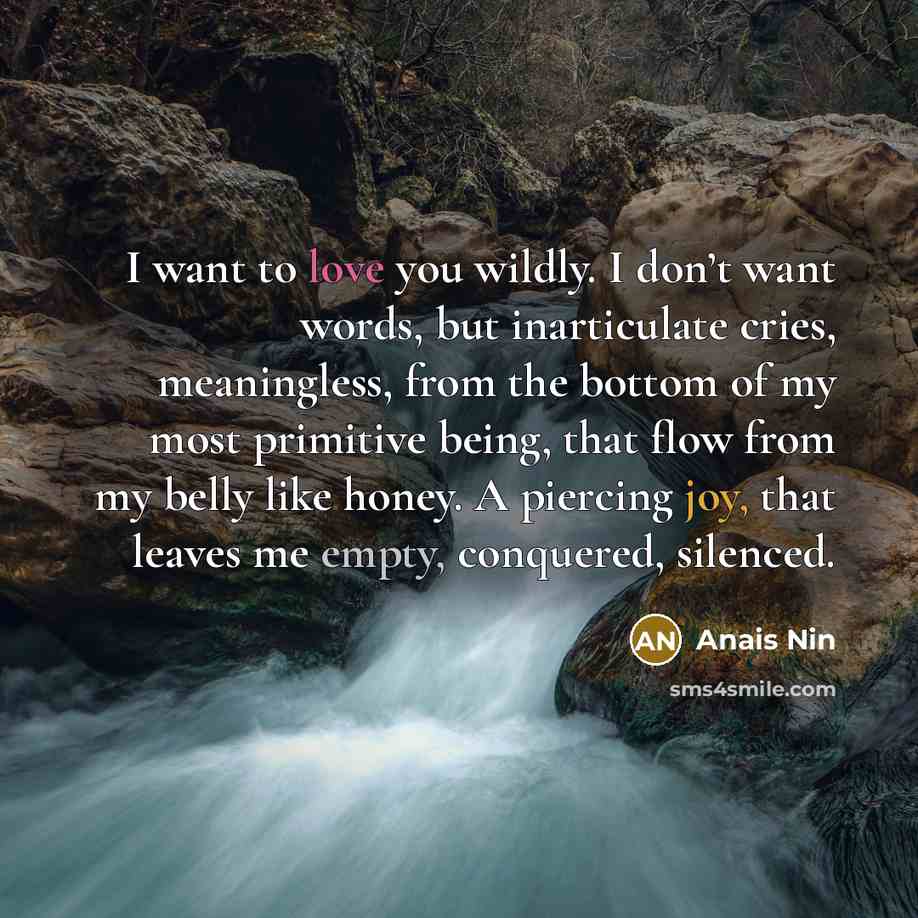 “I want to love you wildly. I don’t want words,…” quote by Anais Nin