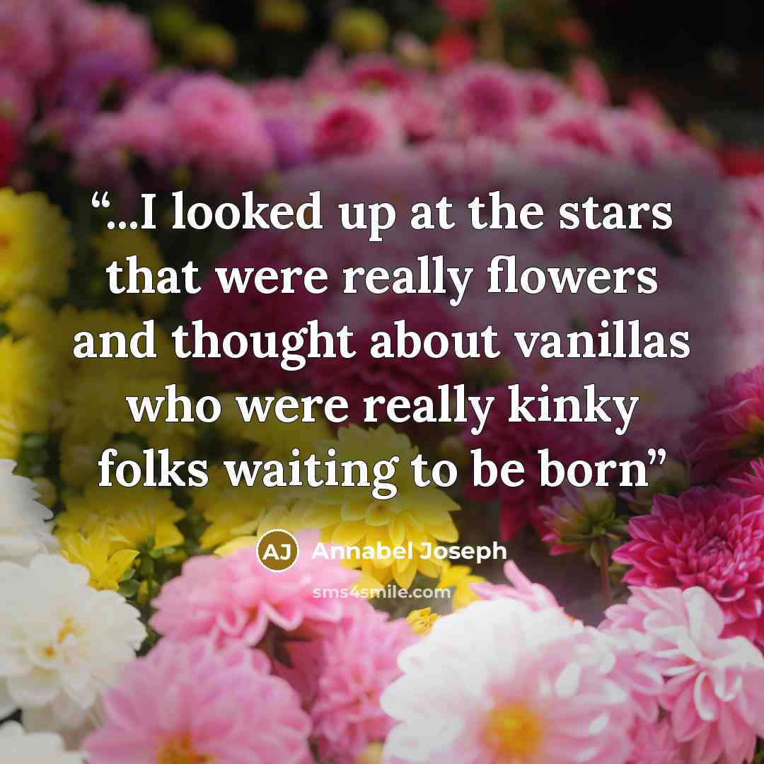 “...I looked up at the stars that were really flowers and thought about vanillas who were really kinky folks waiting to be born” quote by Annabel Joseph