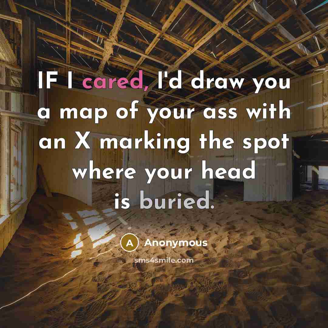 “IF I cared, I'd draw you a map of your ass with an X marking the spot where your head is buried.” quote by Anonymous