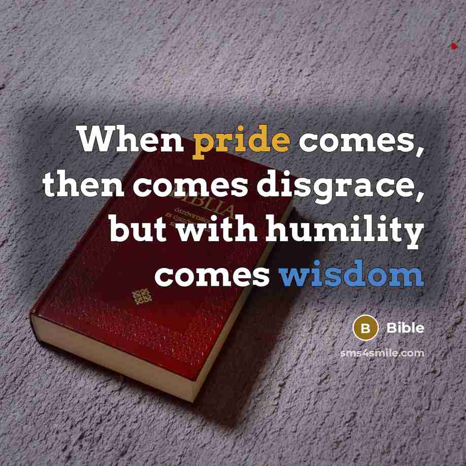 “When pride comes, then comes disgrace, but with humility comes wisdom” quote by Bible