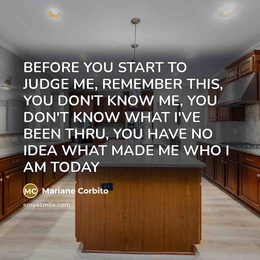 “BEFORE YOU START TO JUDGE ME, REMEMBER THIS, YOU DON'T…” quote by Mariane Corbito