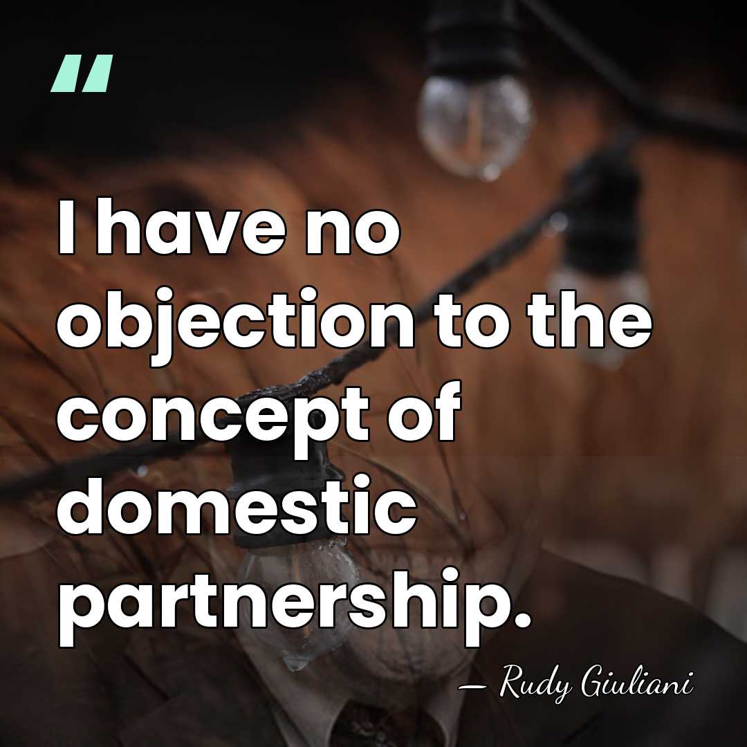 I have no objection to the concept of domestic partnership. - Rudy Giuliani