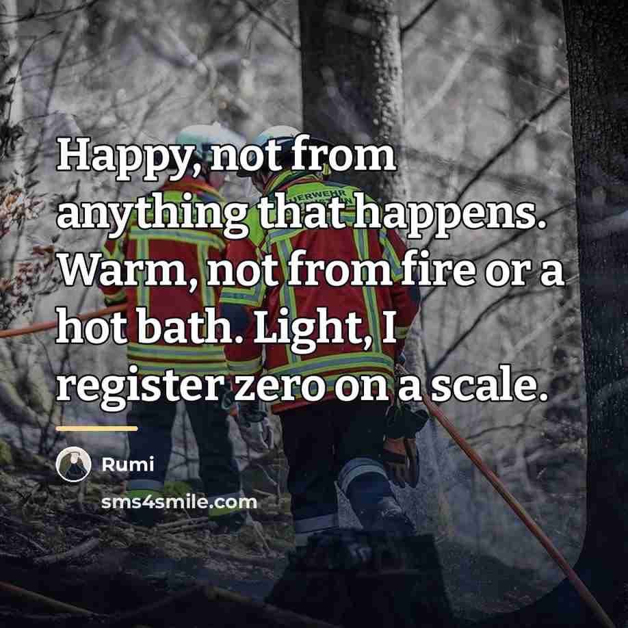 “Happy, not from anything that happens. Warm, not from fire…” quote by Rumi