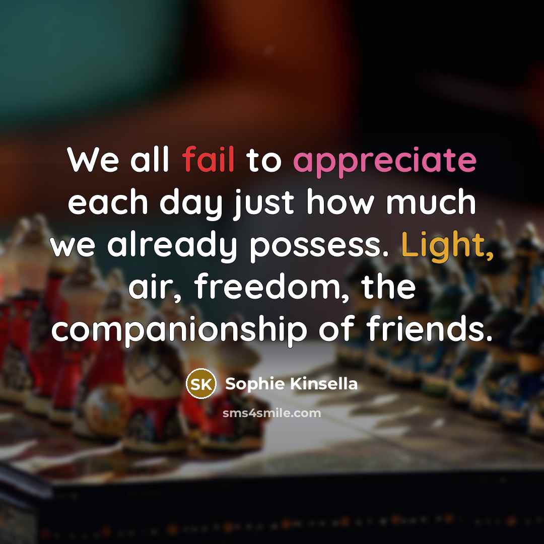 “We all fail to appreciate each day just how much…” quote by Sophie Kinsella