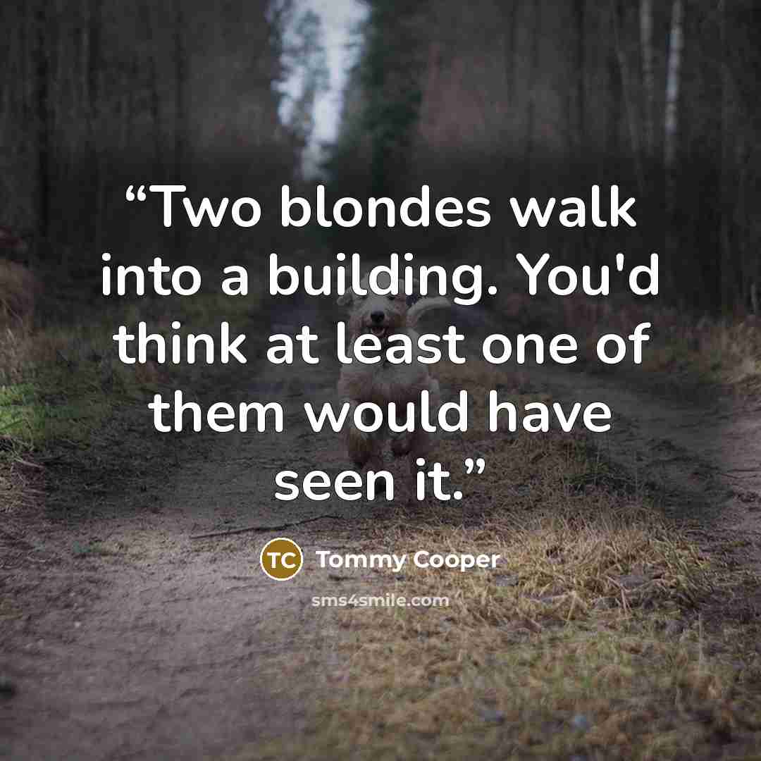 “Two blondes walk into a building. You'd think at least one of them would have seen it.” quote by Tommy Cooper