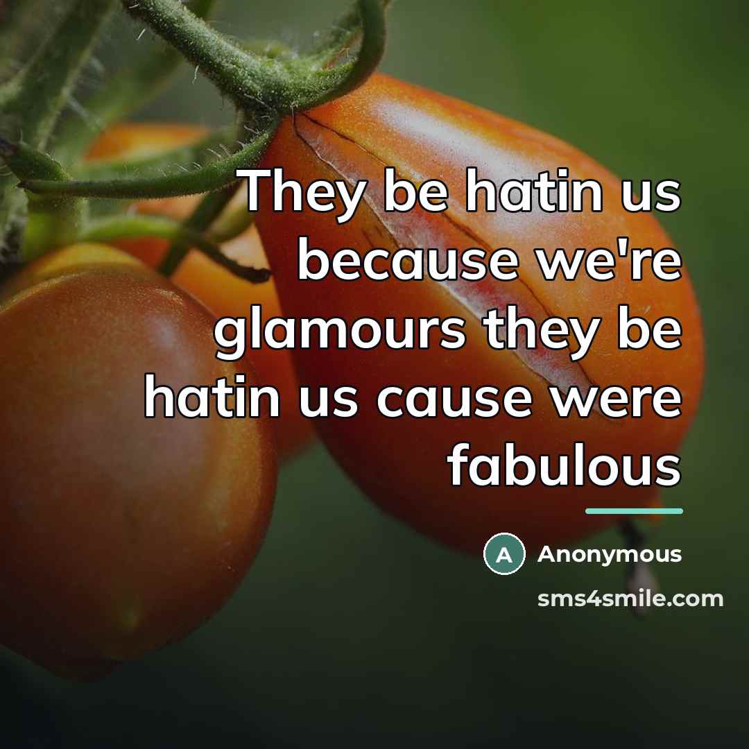 “They be hatin us because we're glamours they be hatin…” quote by Anonymous
