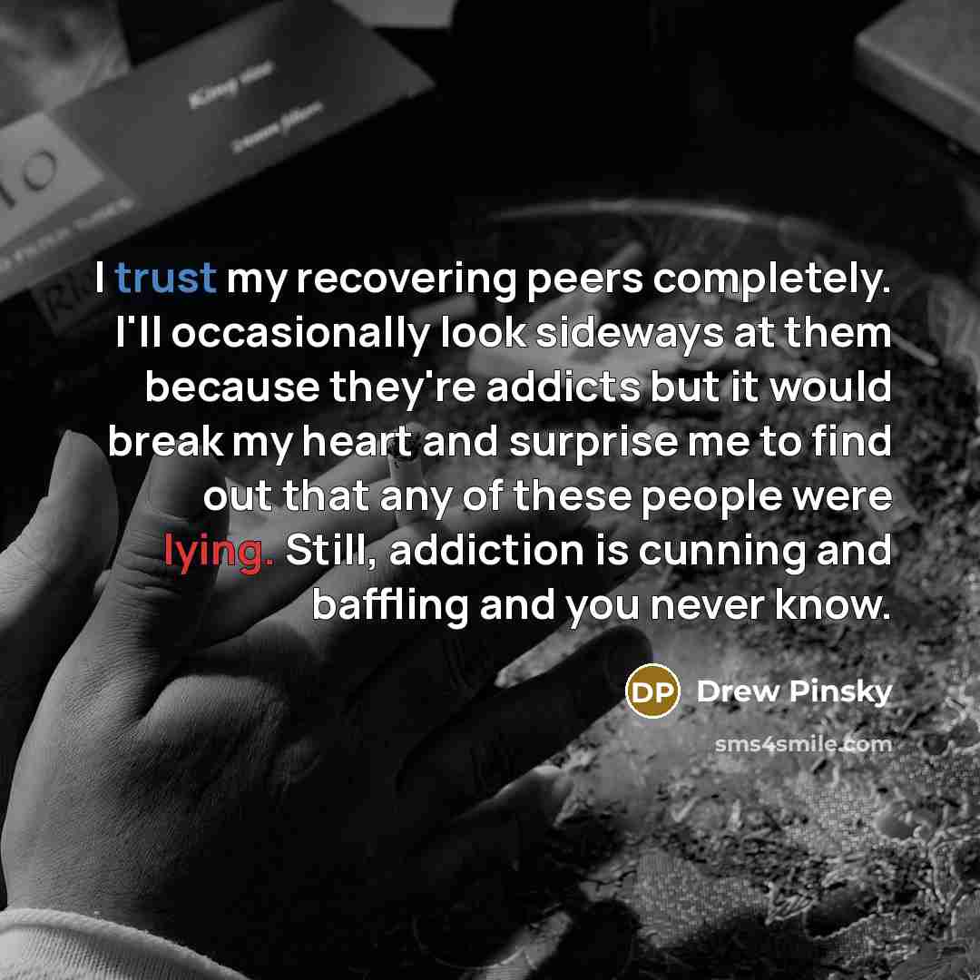 “I trust my recovering peers completely. I'll occasionally look sideways…” quote by Drew Pinsky