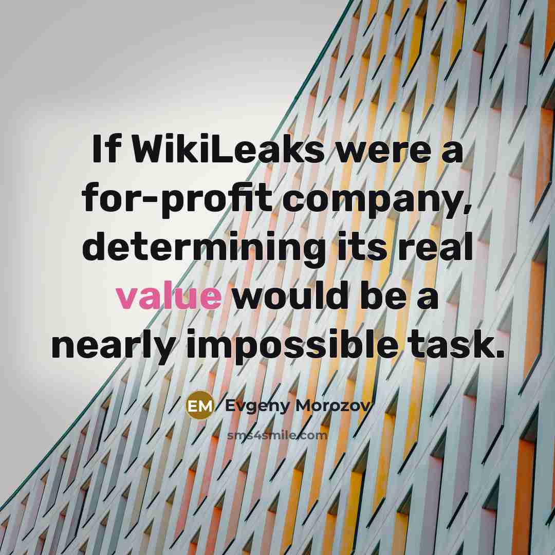 “If WikiLeaks were a for-profit company, determining its real value…” quote by Evgeny Morozov