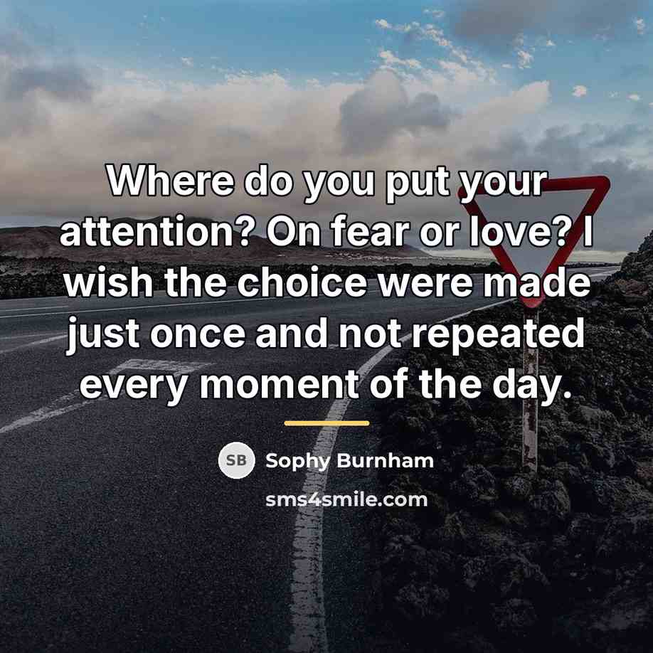 “Where do you put your attention? On fear or love?…” quote by Sophy Burnham