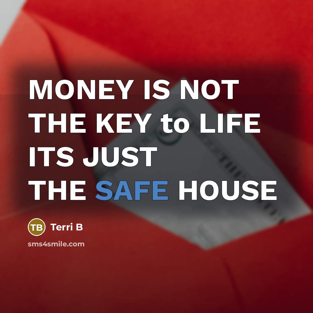 “MONEY IS NOT THE KEY to LIFE ITS JUST THE SAFE HOUSE” quote by Terri B