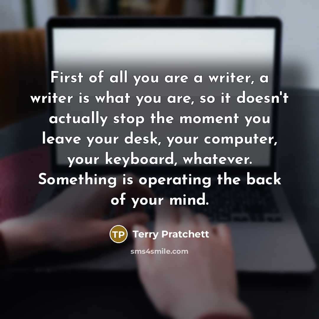 “First of all you are a writer, a writer is…” quote by Terry Pratchett