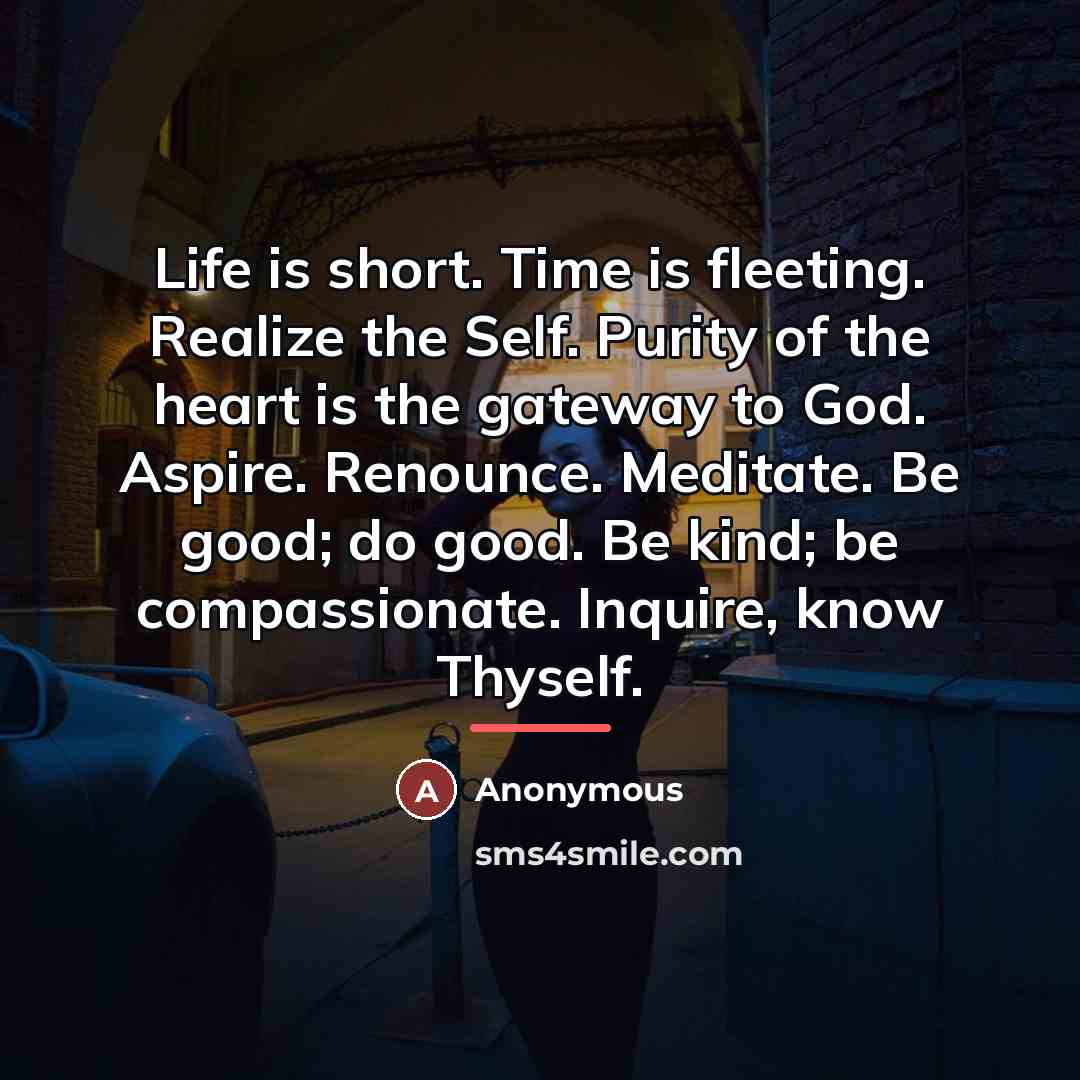 “Life is short. Time is fleeting. Realize the Self. Purity…” quote by Anonymous