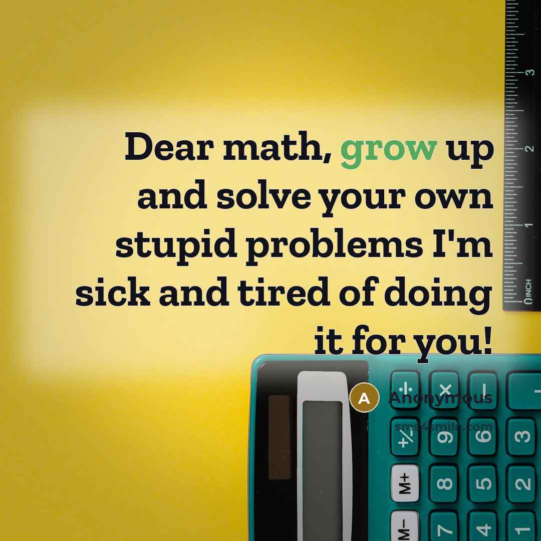 “Dear math, grow up and solve your own stupid problems I'm sick and tired of doing it for you!” quote by Anonymous