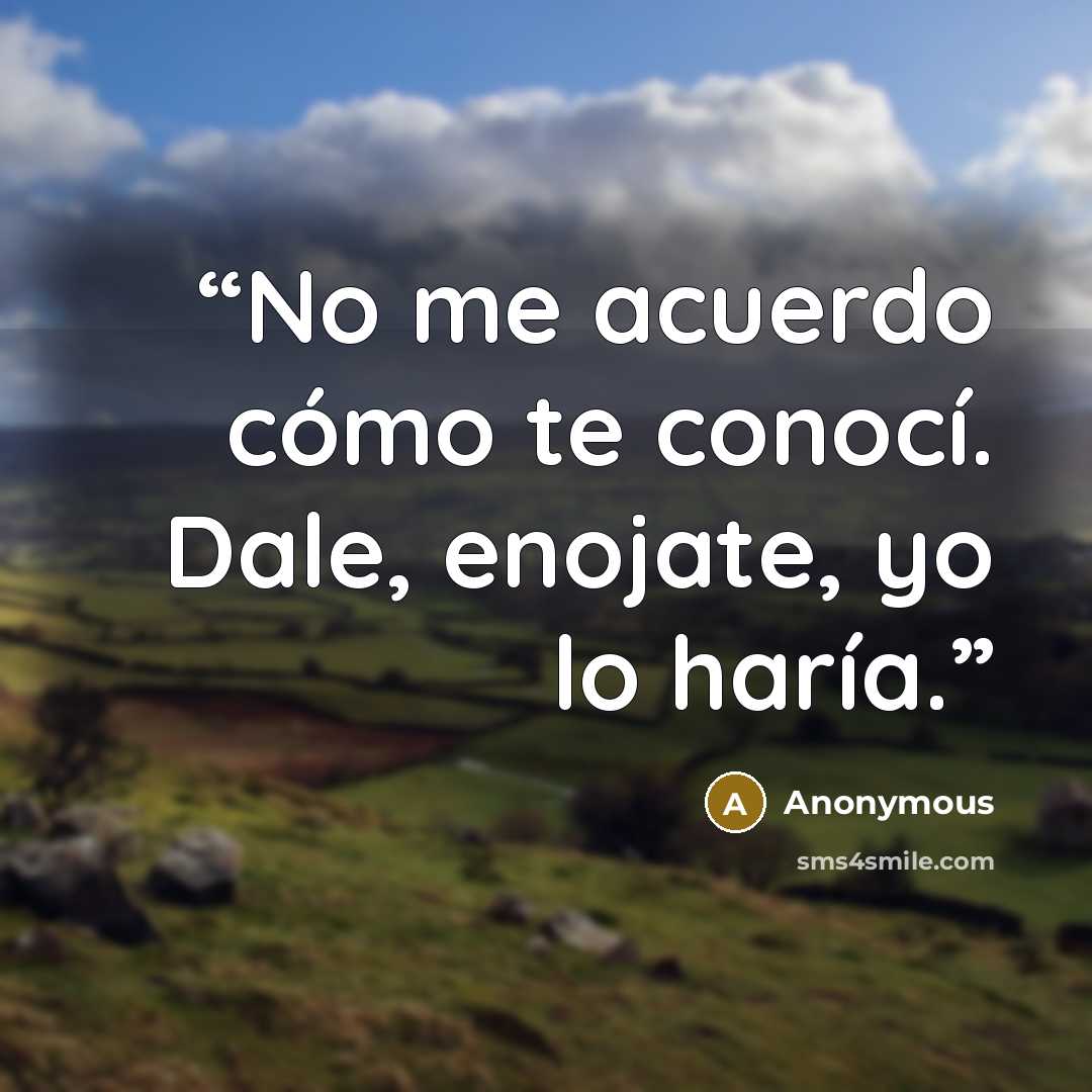 “No me acuerdo cómo te conocí. Dale, enojate, yo lo haría.” quote by Anonymous