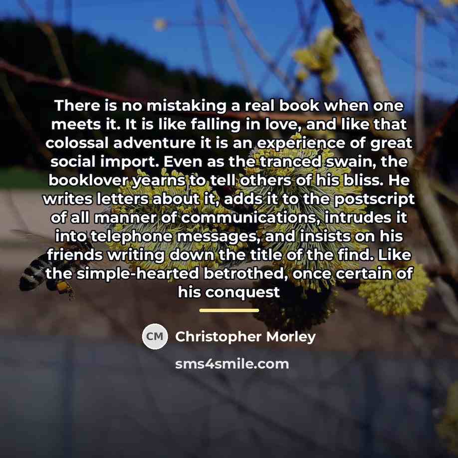 “There is no mistaking a real book when one meets…” quote by Christopher Morley