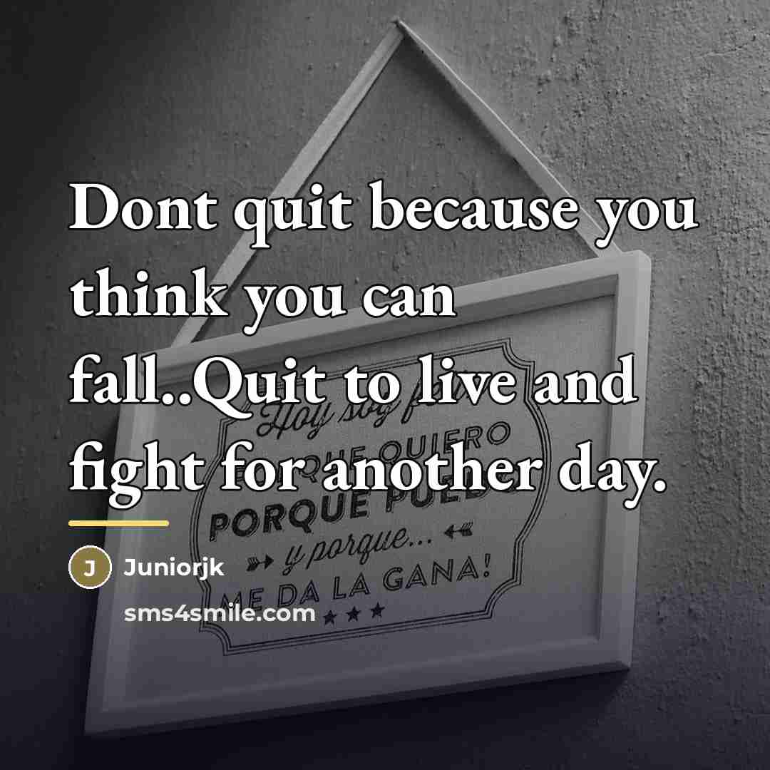 “Dont quit because you think you can fall..Quit to live…” quote by Juniorjk
