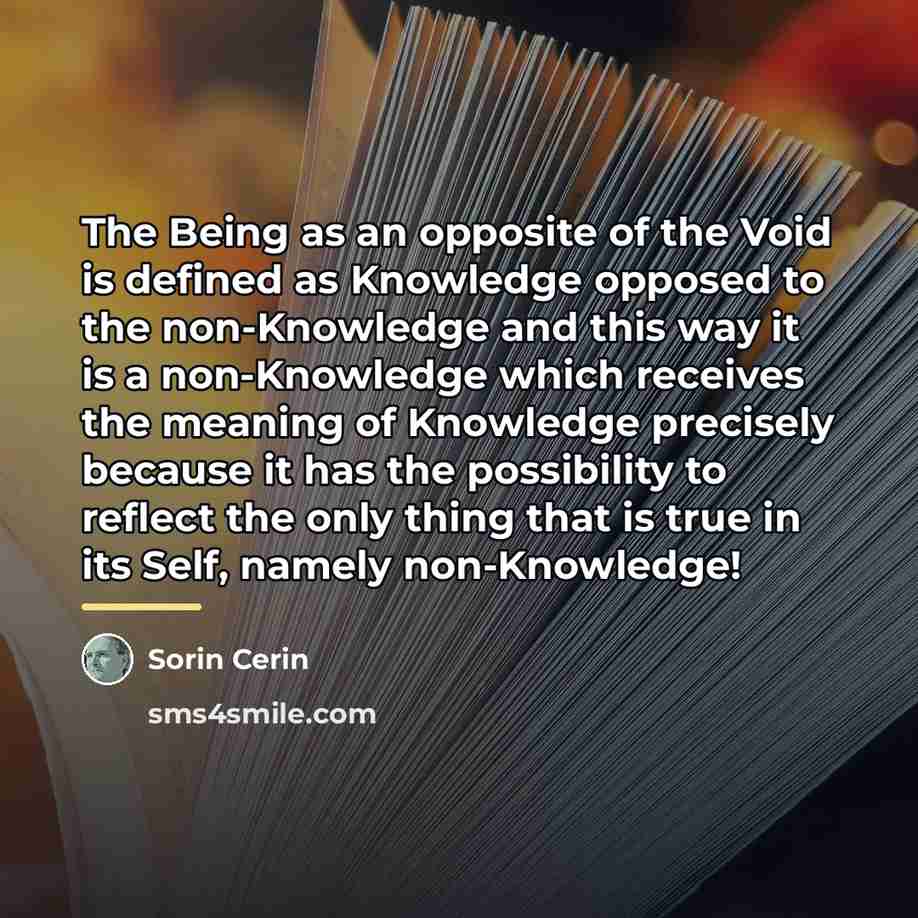 “The Being as an opposite of the Void is defined…” quote by Sorin Cerin