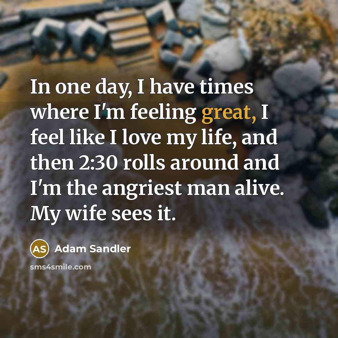 “In one day, I have times where I'm feeling great,…” quote by Adam Sandler