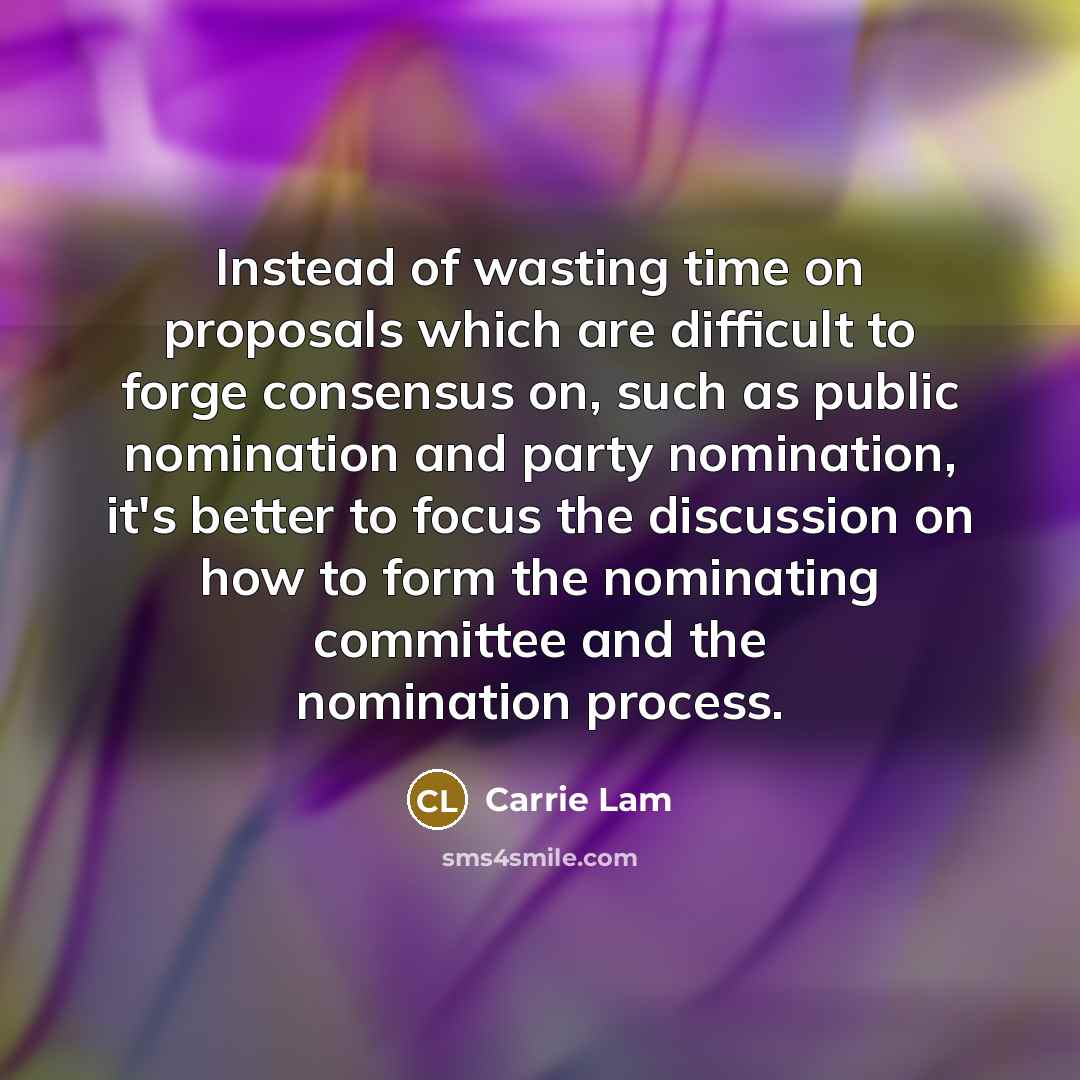 “Instead of wasting time on proposals which are difficult to…” quote by Carrie Lam
