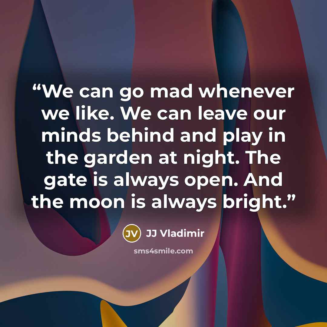 “We can go mad whenever we like. We can leave our minds behind and play in the garden at night. The gate is always open. And the moon is always bright.” quote by JJ Vladimir