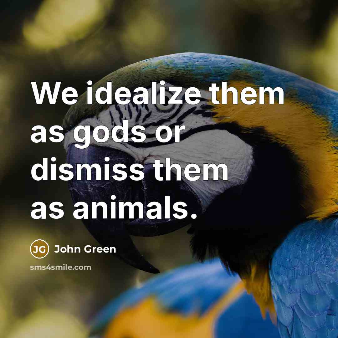 “We idealize them as gods or dismiss them as animals.…” quote by John Green