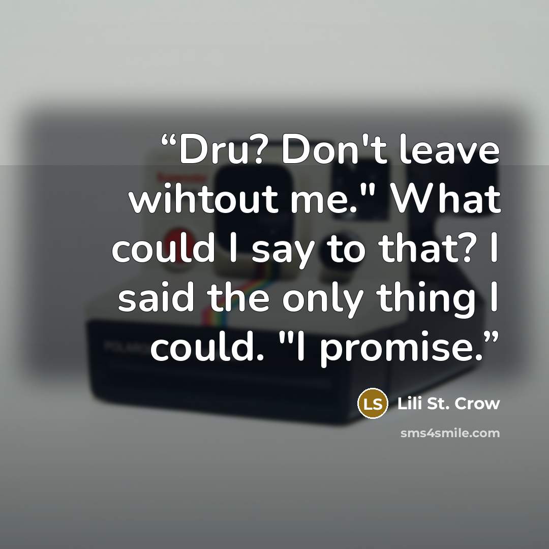 “Dru? Don't leave wihtout me." What could I say to that? I said the only thing I could. "I promise.” quote by Lili St. Crow