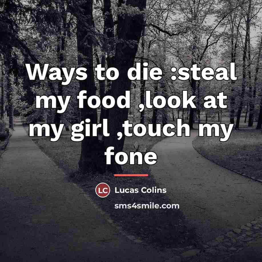 “Ways to die :steal my food ,look at my girl…” quote by Lucas Colins