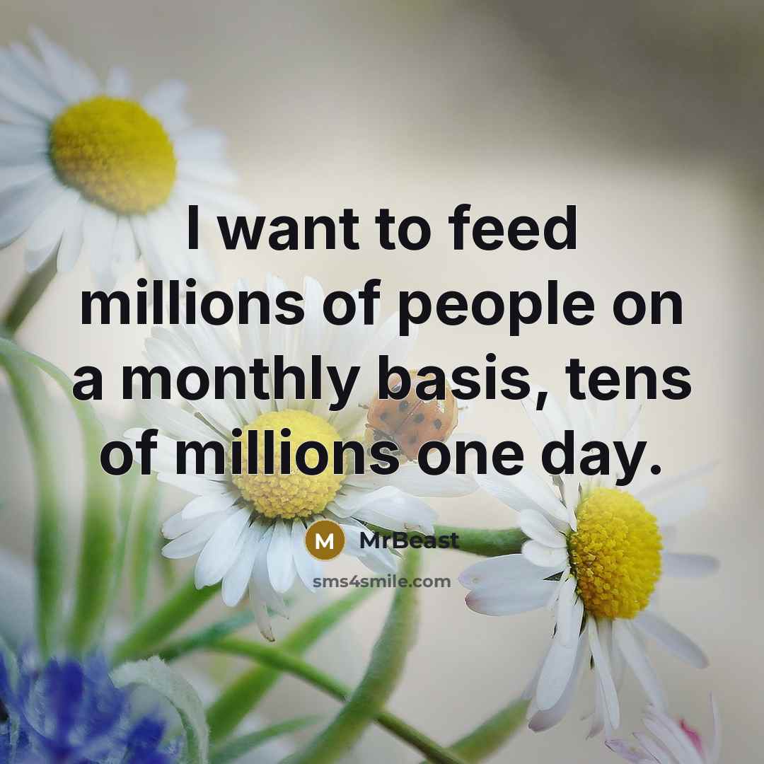 “I want to feed millions of people on a monthly…” quote by MrBeast