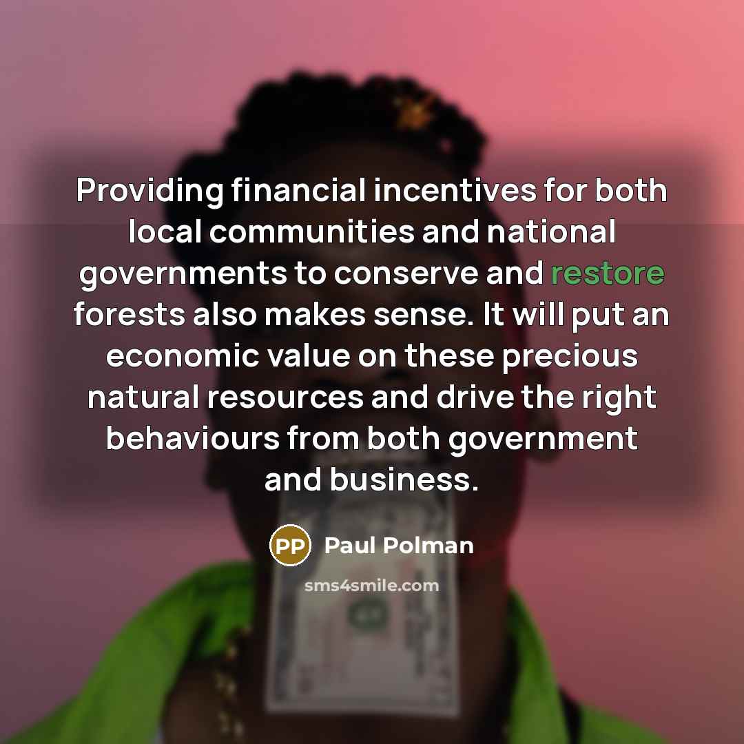 “Providing financial incentives for both local communities and national governments…” quote by Paul Polman
