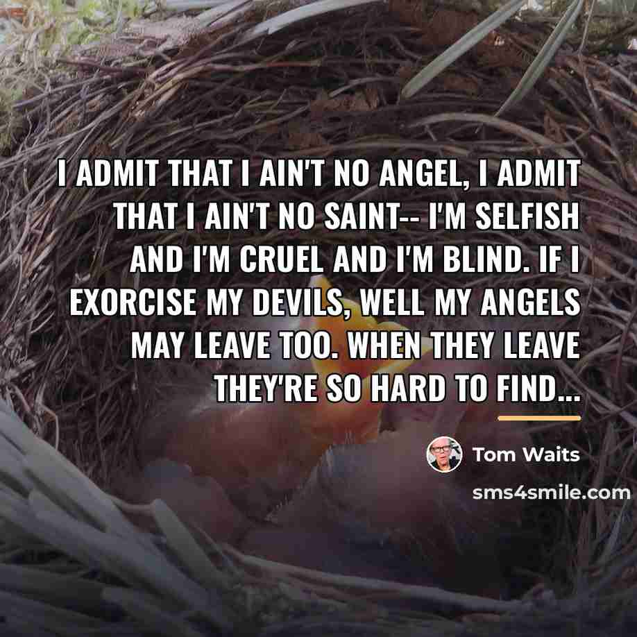 “I admit that I ain't no angel, I admit that…” quote by Tom Waits