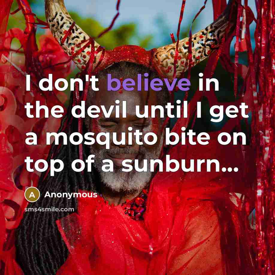 “I don't believe in the devil until I get a mosquito bite on top of a sunburn...” quote by Anonymous
