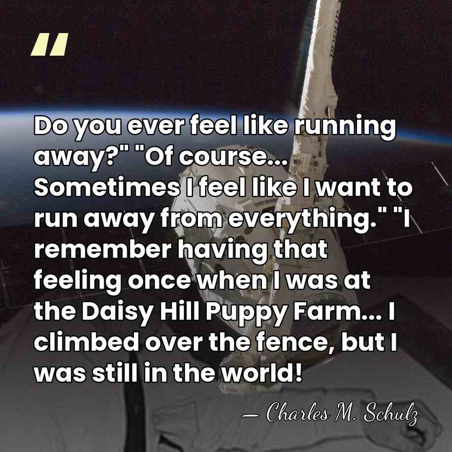 Do you ever feel like running away?" "Of course... Sometimes I feel&hellip; - Charles M. Schulz
