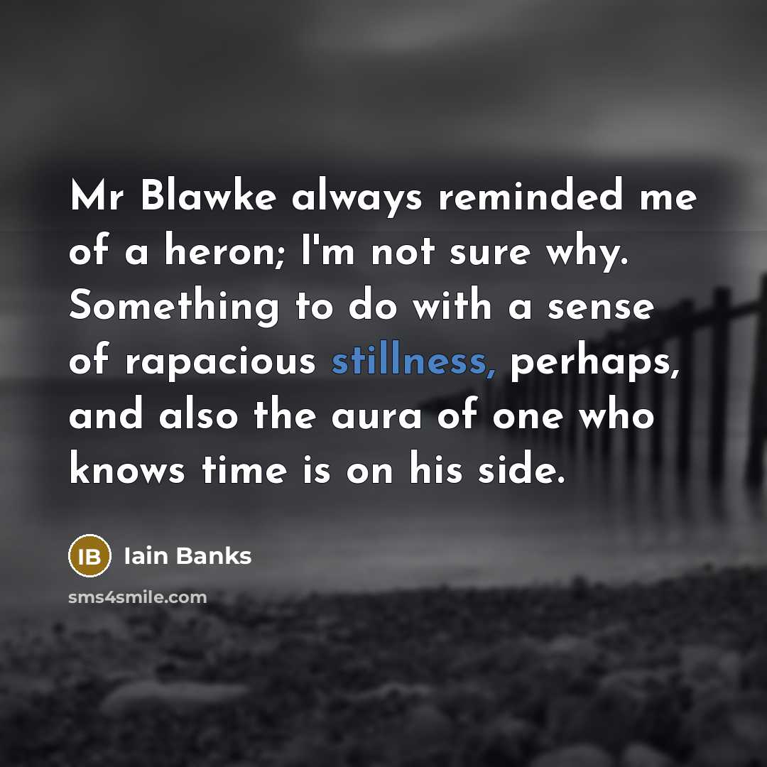 “Mr Blawke always reminded me of a heron; I'm not…” quote by Iain Banks