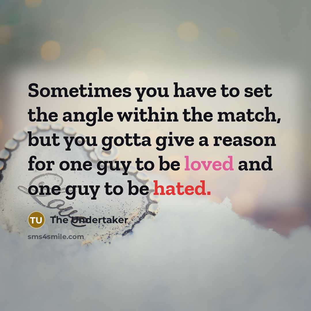 “Sometimes you have to set the angle within the match, but you gotta give a reason for one guy to be loved and one guy to be hated.” quote by The Undertaker