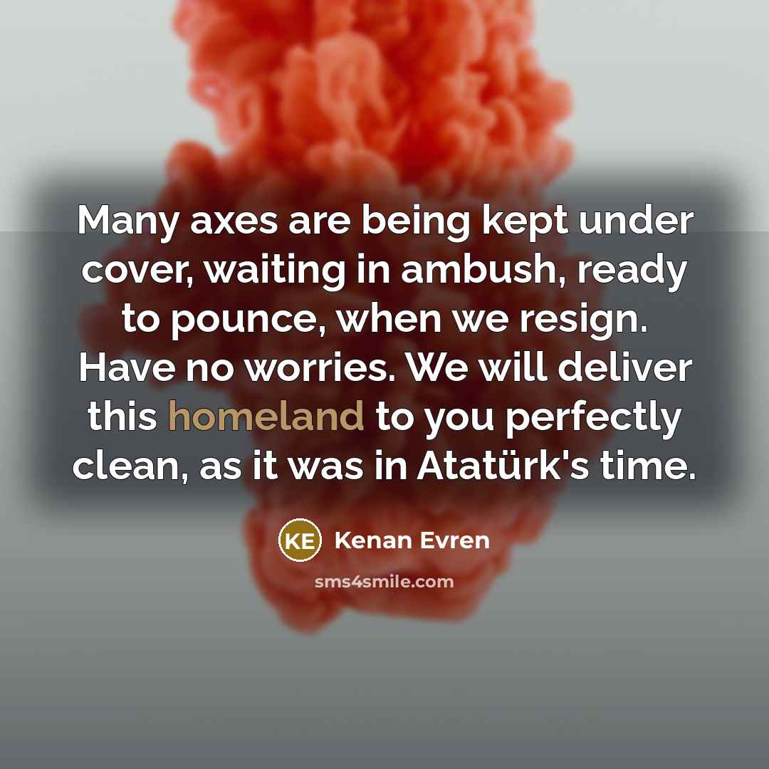 “Many axes are being kept under cover, waiting in ambush,…” quote by Kenan Evren