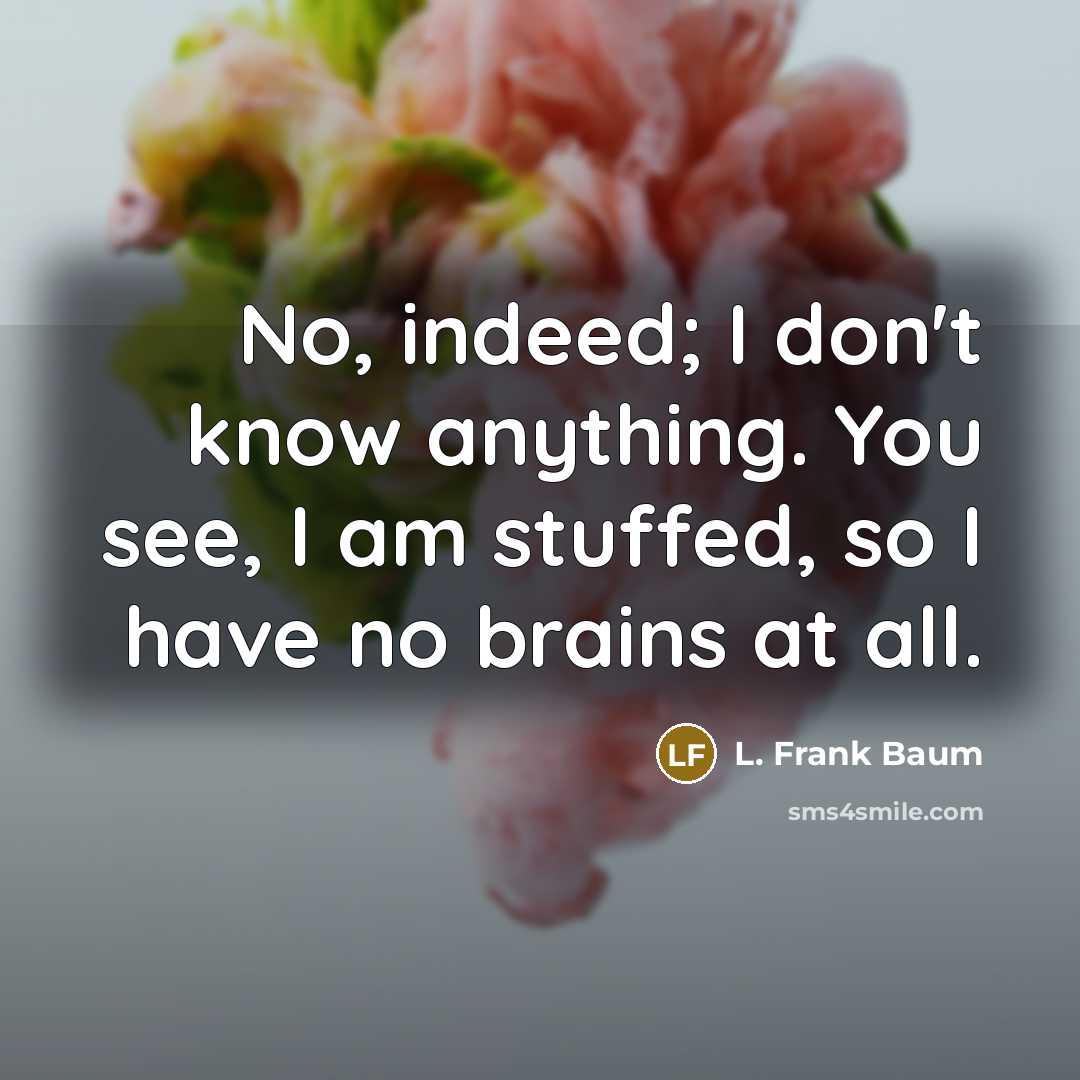 “No, indeed; I don't know anything. You see, I am stuffed, so I have no brains at all.” quote by L. Frank Baum