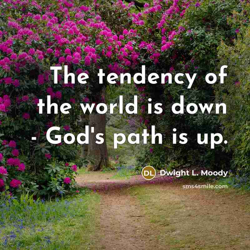 “The tendency of the world is down - God's path…” quote by Dwight L. Moody