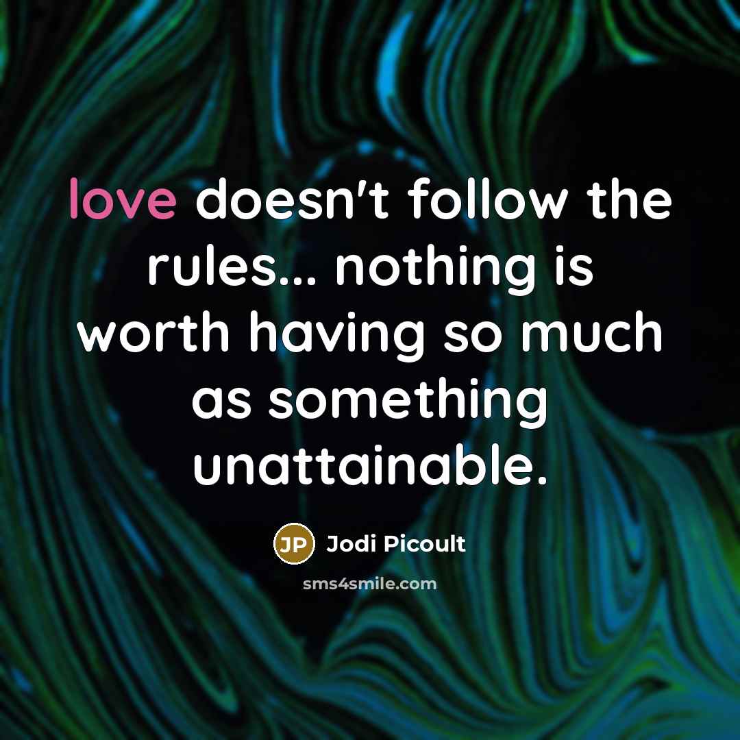 “love doesn't follow the rules... nothing is worth having so…” quote by Jodi Picoult