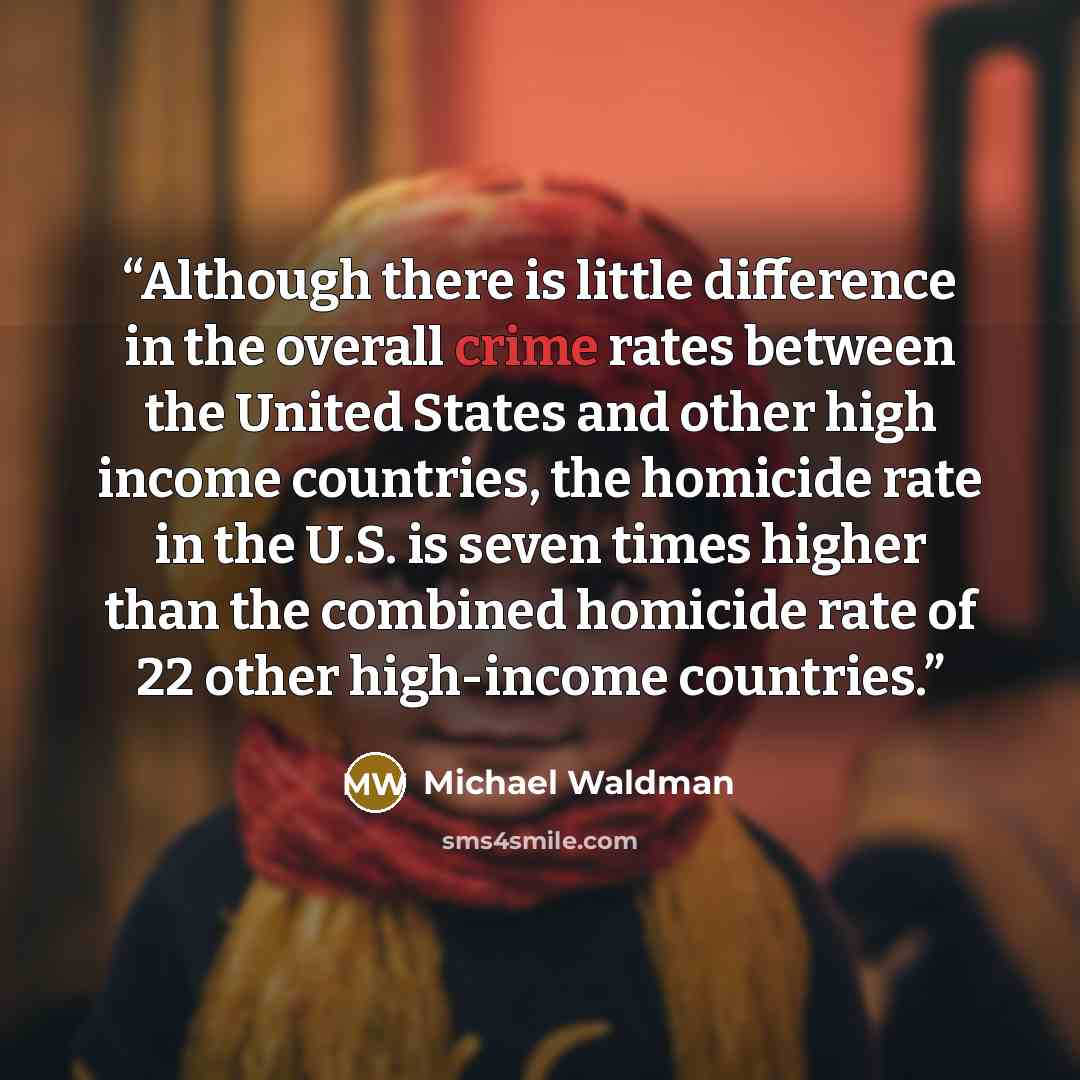 “Although there is little difference in the overall crime rates between the United States and other high income countries, the homicide rate in the U.S. is seven times higher than the combined homicide rate of 22 other high-income countries.” quote by Michael Waldman