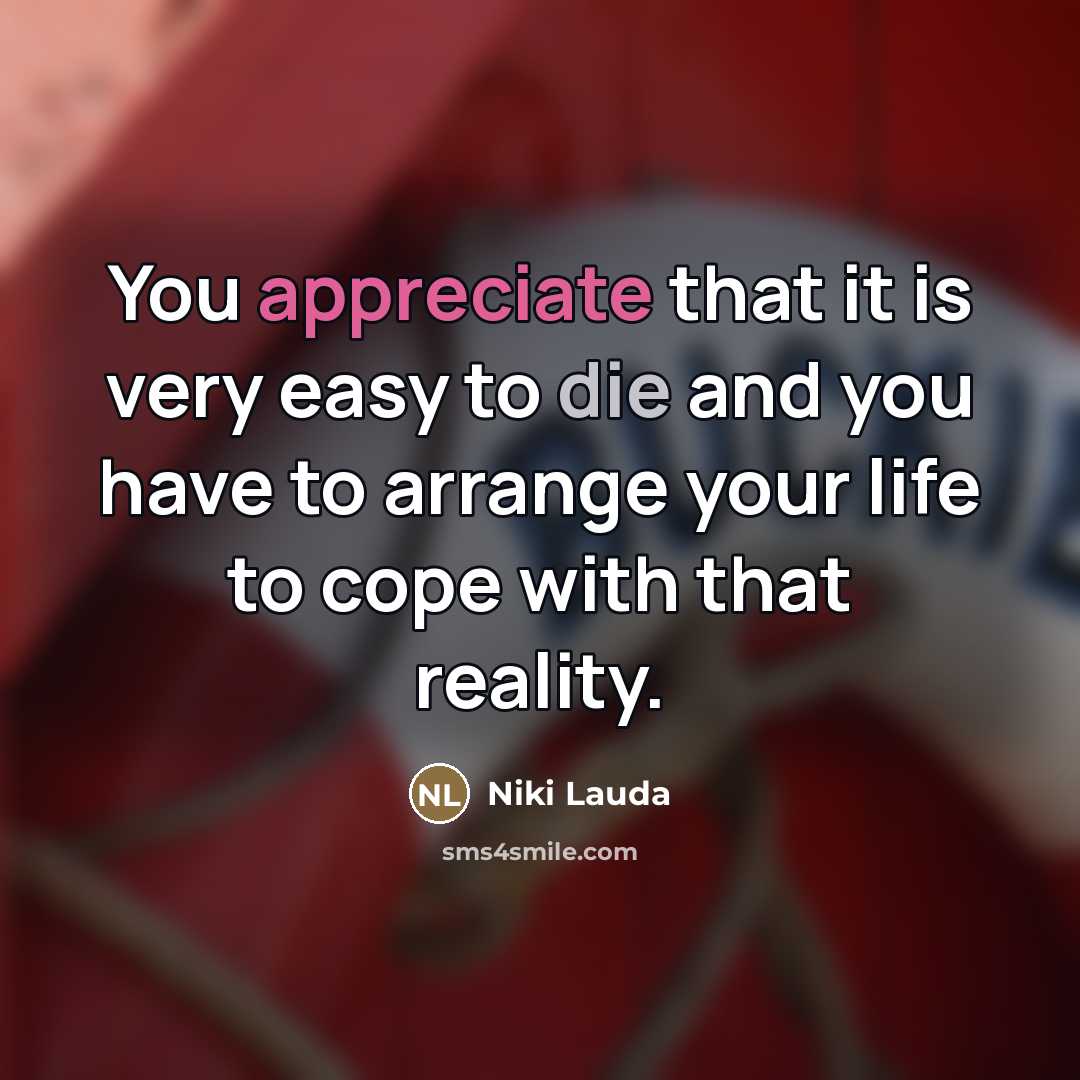 “You appreciate that it is very easy to die and…” quote by Niki Lauda