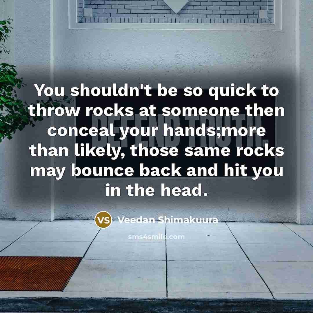 “You shouldn't be so quick to throw rocks at someone…” quote by Veedan Shimakuura
