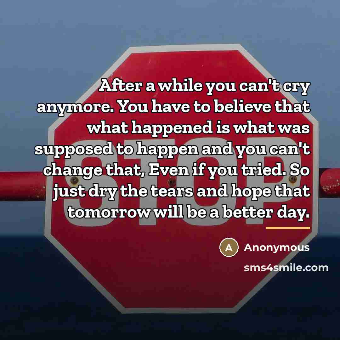 “After a while you can't cry anymore. You have to…” quote by Anonymous