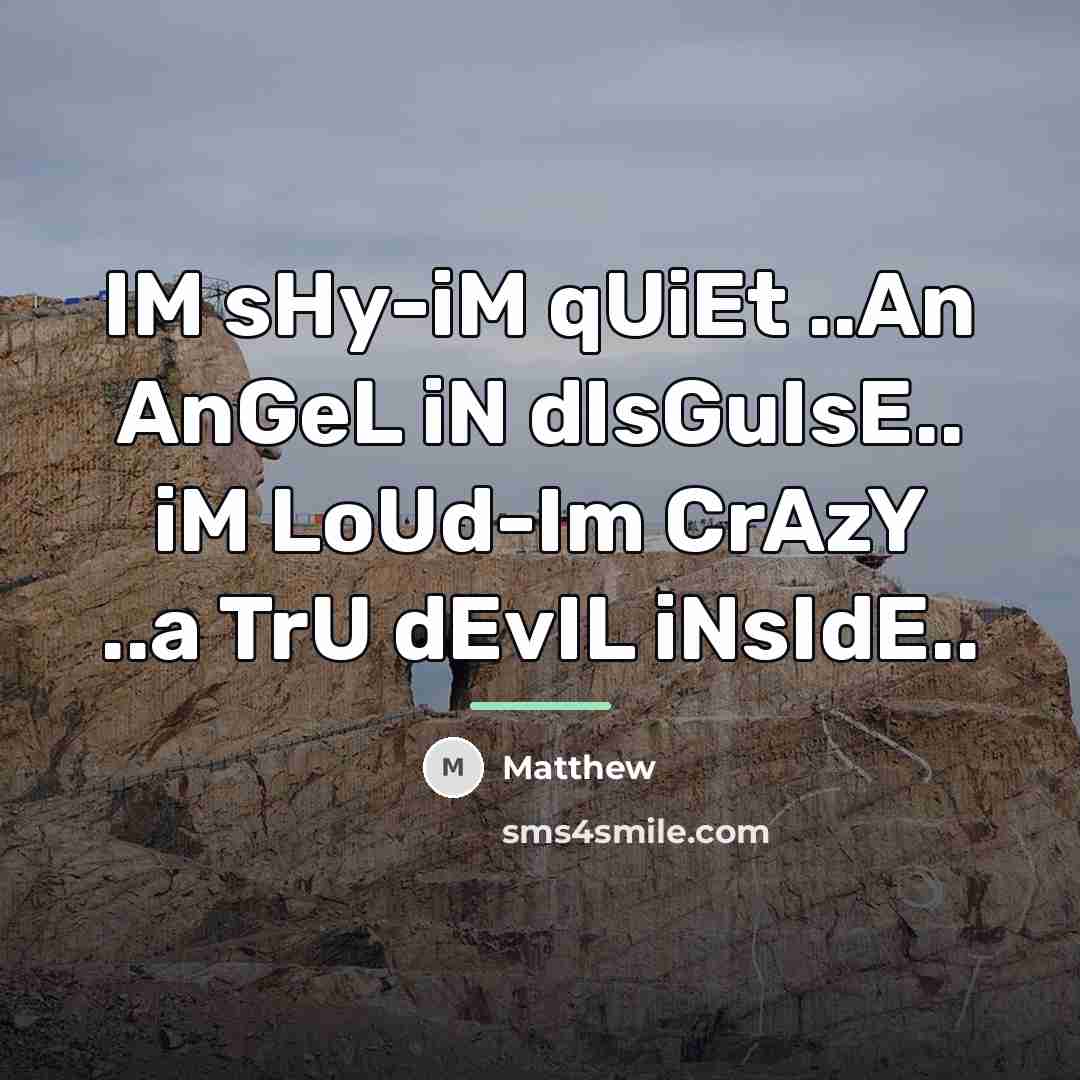 “IM sHy-iM qUiEt ..An AnGeL iN dIsGuIsE.. iM LoUd-Im CrAzY…” quote by Matthew