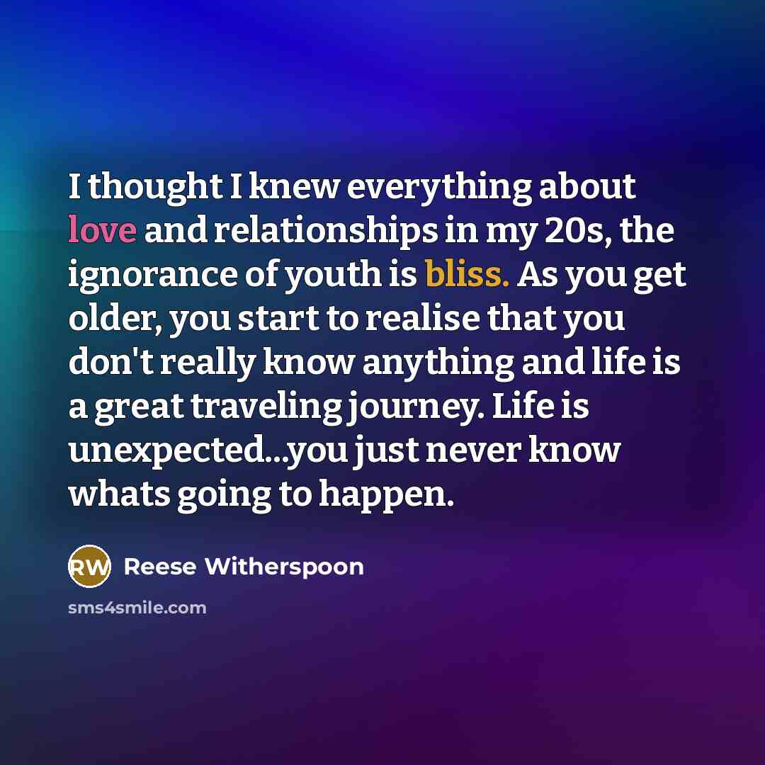 “I thought I knew everything about love and relationships in…” quote by Reese Witherspoon