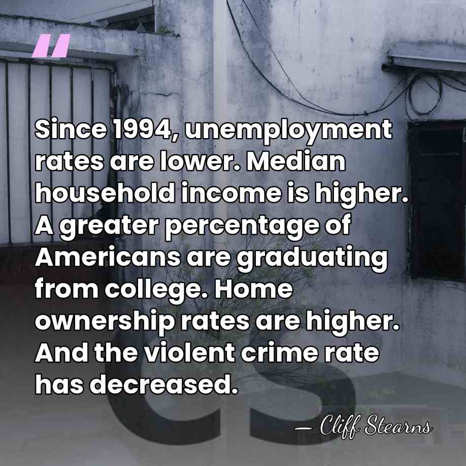 Since 1994, unemployment rates are lower. Median household income is higher. A&hellip; - Cliff Stearns