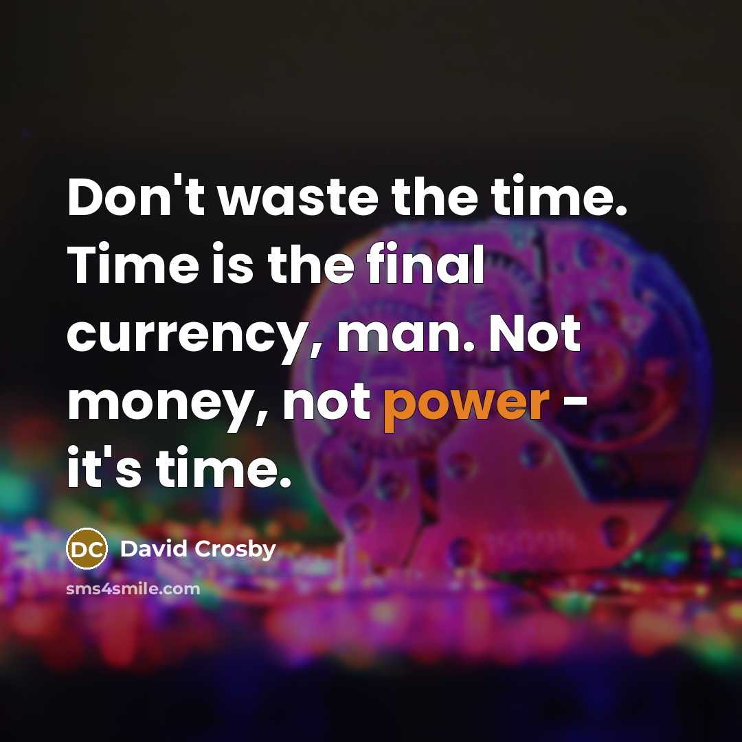 “Don't waste the time. Time is the final currency, man.…” quote by David Crosby